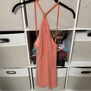 Sparkling Coral Sequin Halter Dress